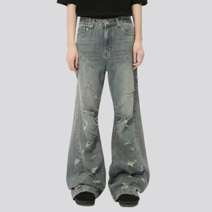 Boho grunge distressed mid rise men's jeans