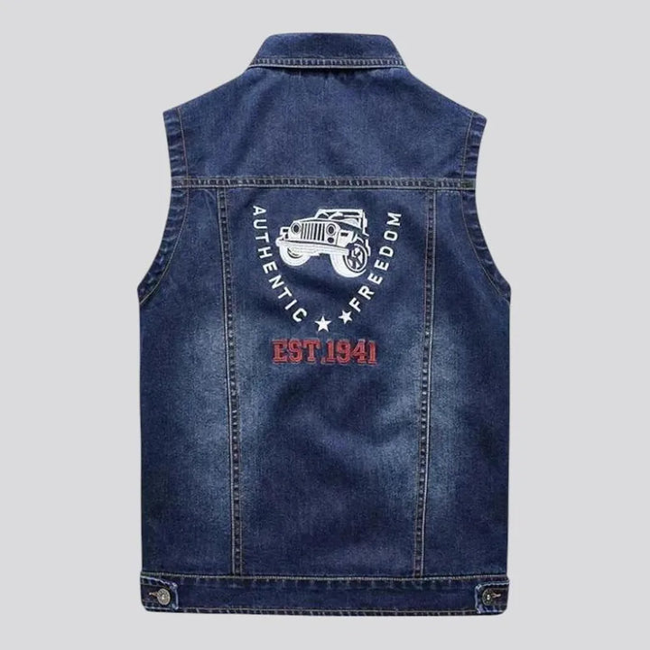 Average fit logo men's denim trucker vest