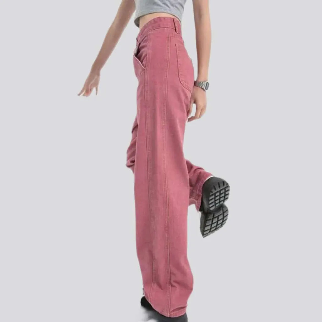 Fuchsia color baggy women's jeans