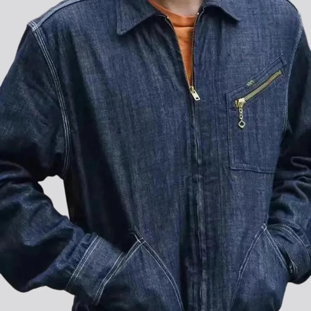 Raw pattern regular fit denim jacket for men