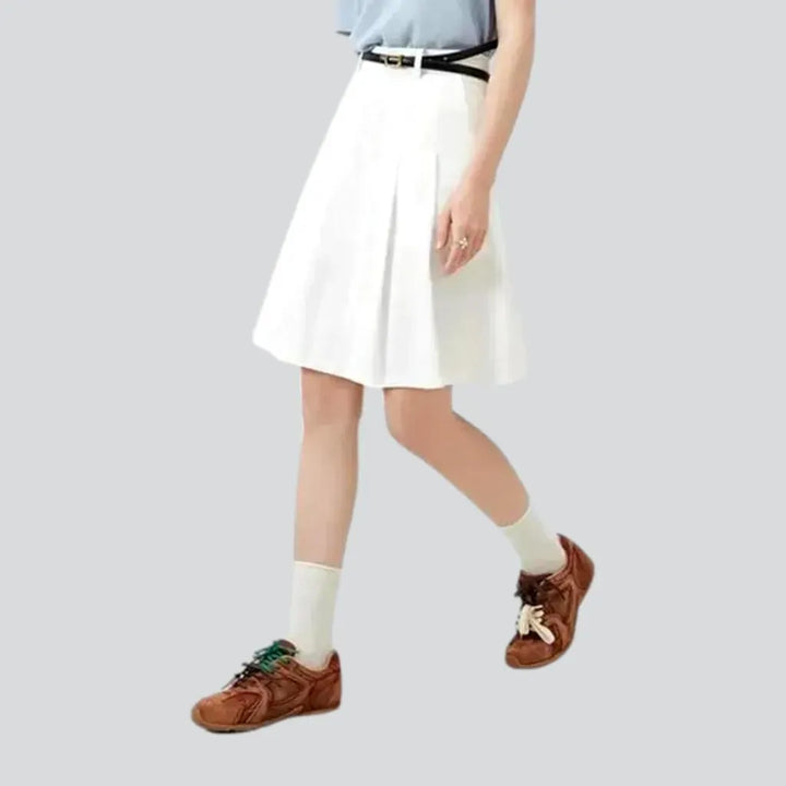 Single color casual pleated denim skirt