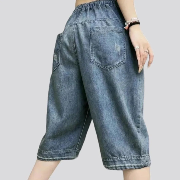 High-waist stars-print jean shorts
 for ladies