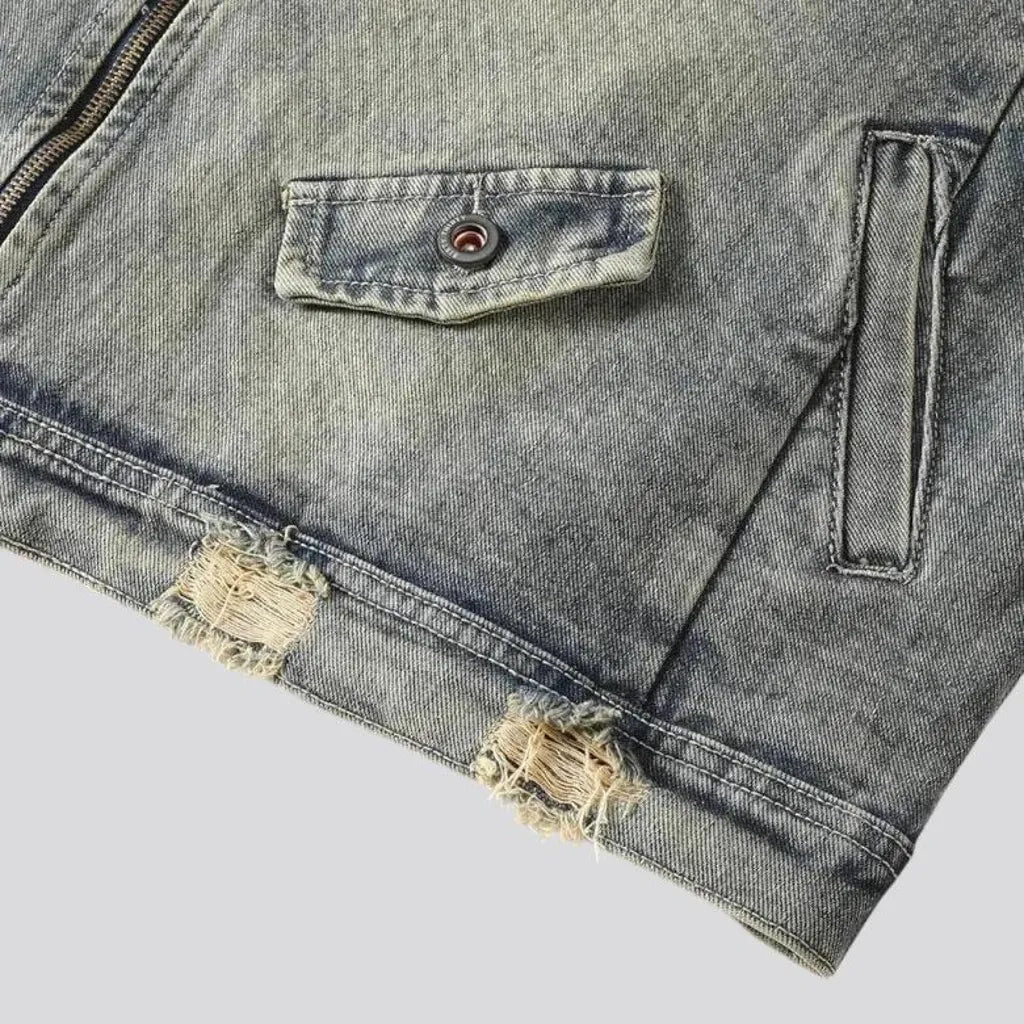 Biker style with frayed edges men's jeans jacket