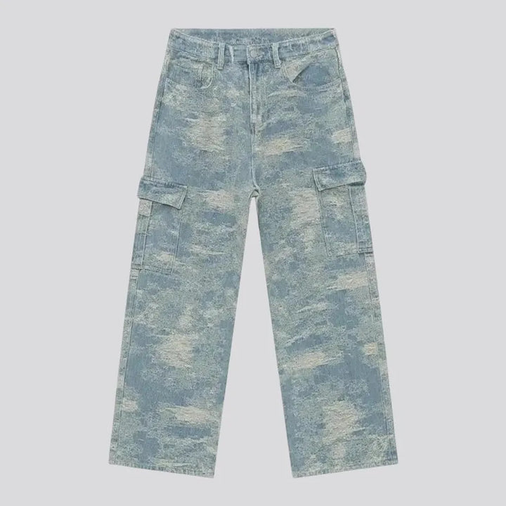 High rise boho cargo men's jeans