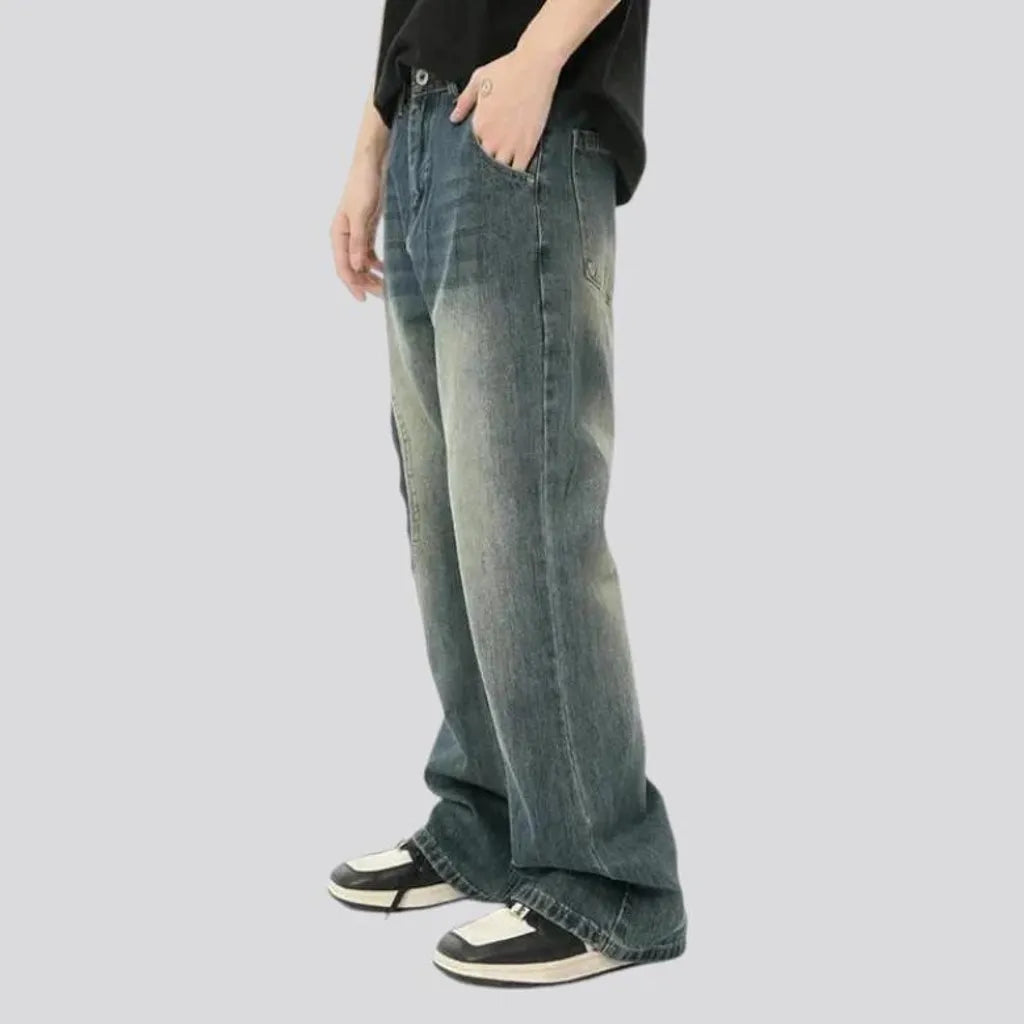 Baggy whiskered street style jeans for men