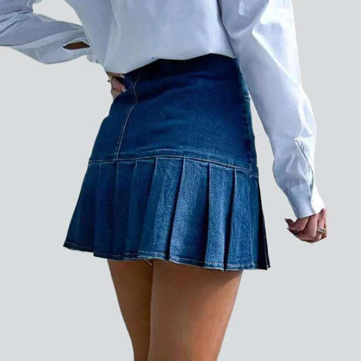 Pleated skater women's denim skirt