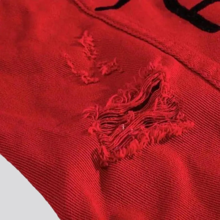 Distressed red denim jacket
 for men