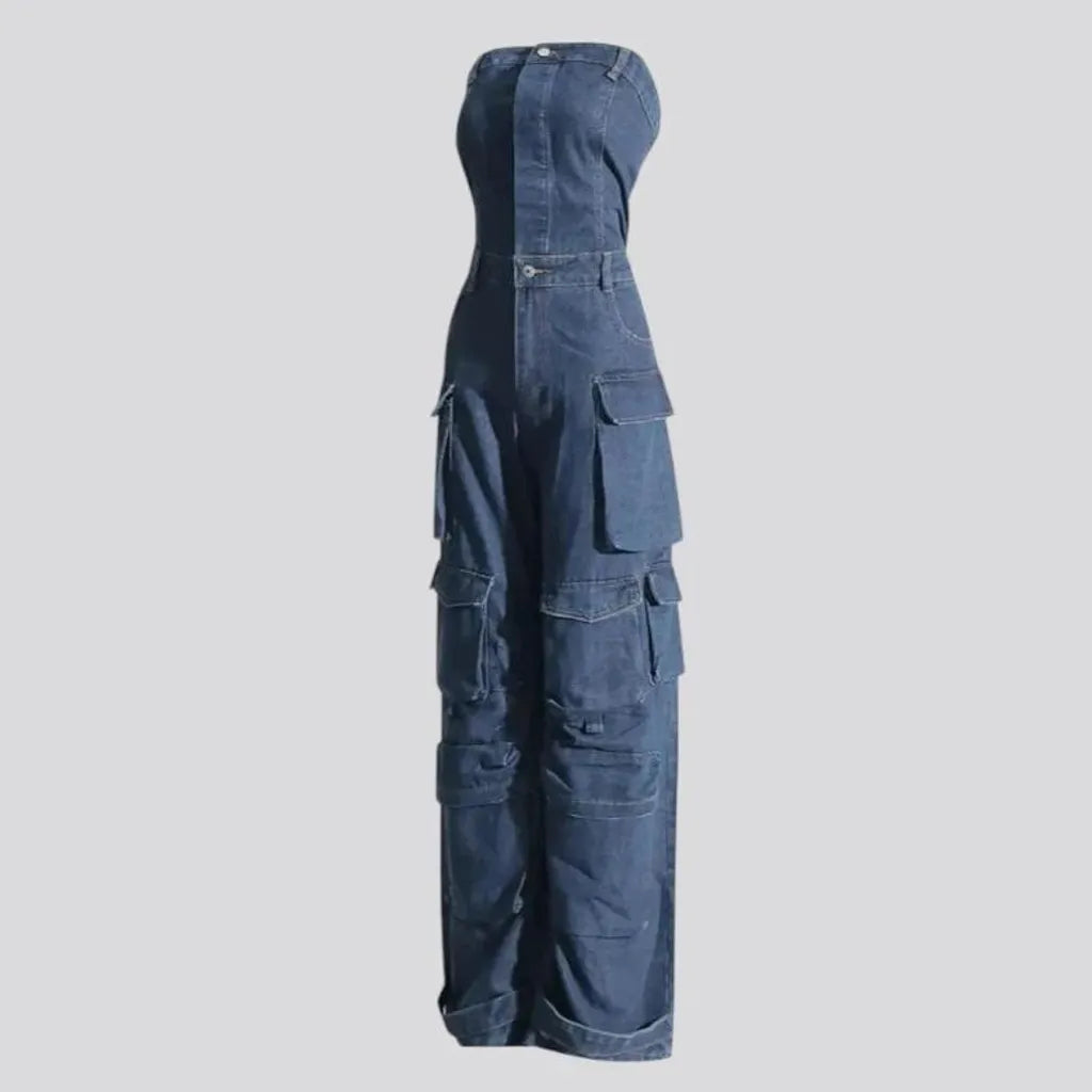 Trendy fashionable roomy women's denim jumpsuit