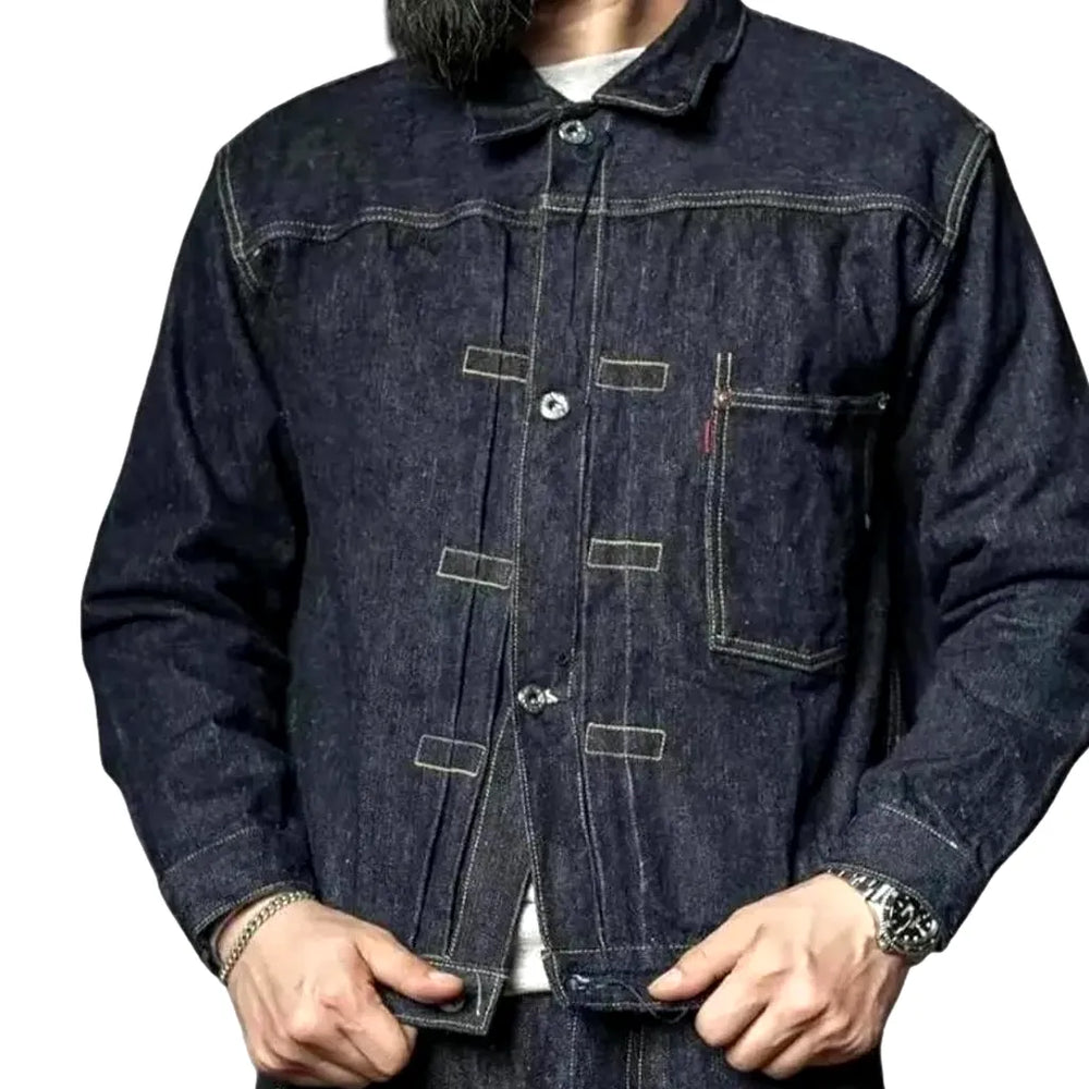 Back Cinch Regular Fit Men's Jean Jacket - Dark Blue