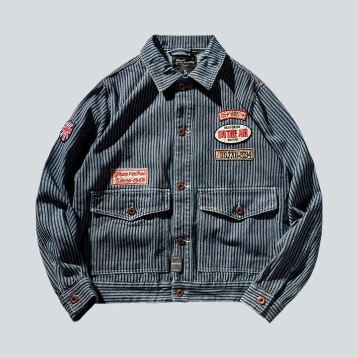 Striped denim jacket with patches