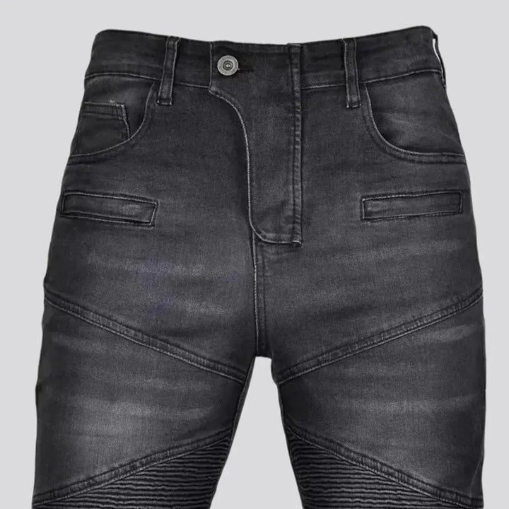 High rise biker motorcycle men's jeans