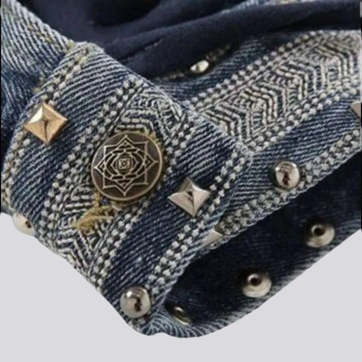 Embroidered fringe denim jacket
 for ladies
