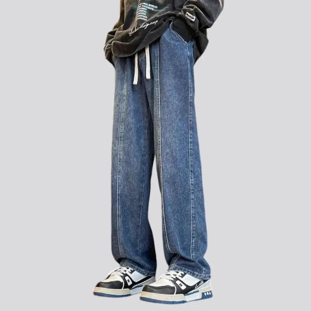 Boho street style mid rise men's denim joggers