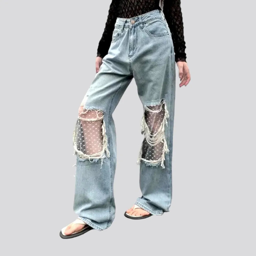 Grunge women's mid-waist jeans
