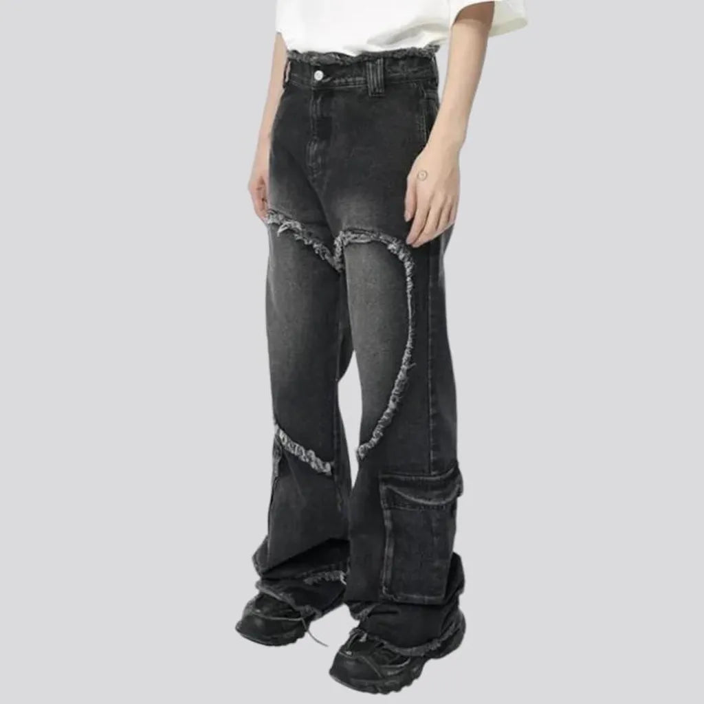 Hem-pockets men's high-waist jeans