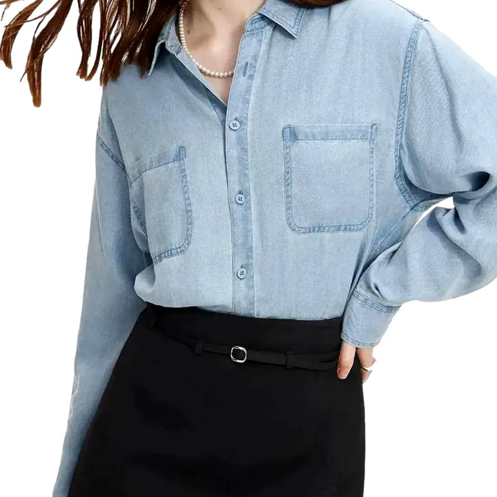 Light Chambray Women's Denim Shirt - Light Blue