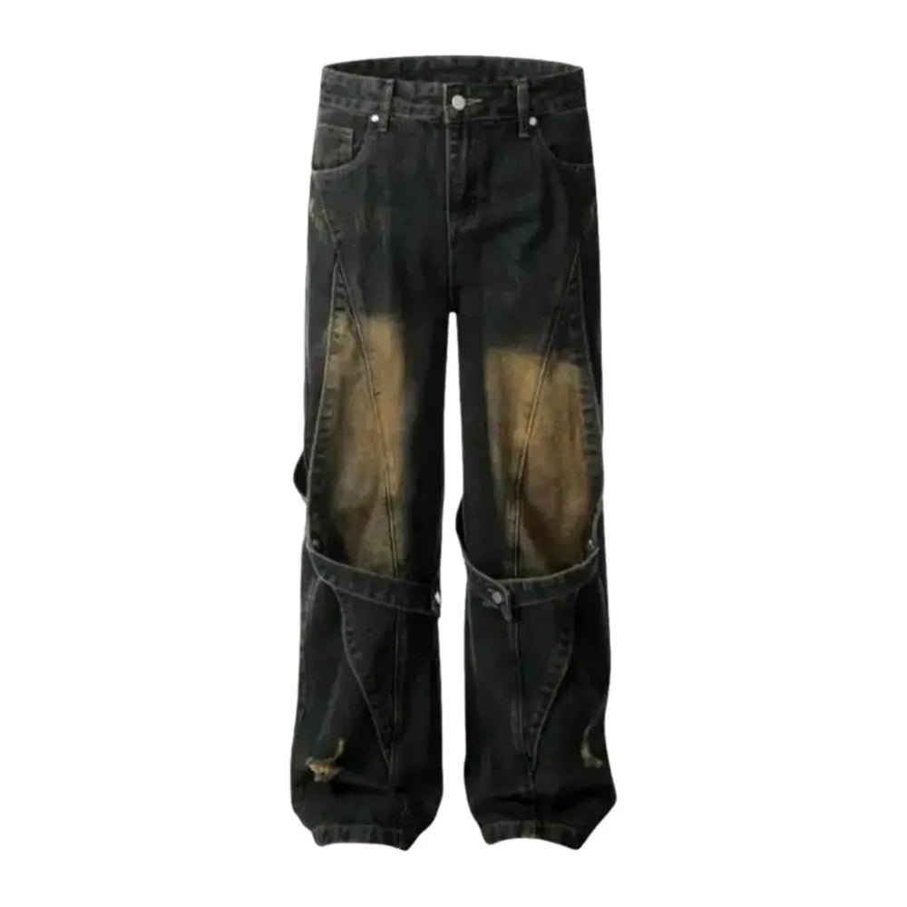 Abraded Multi-layer Grunge Men's Jeans - Brown