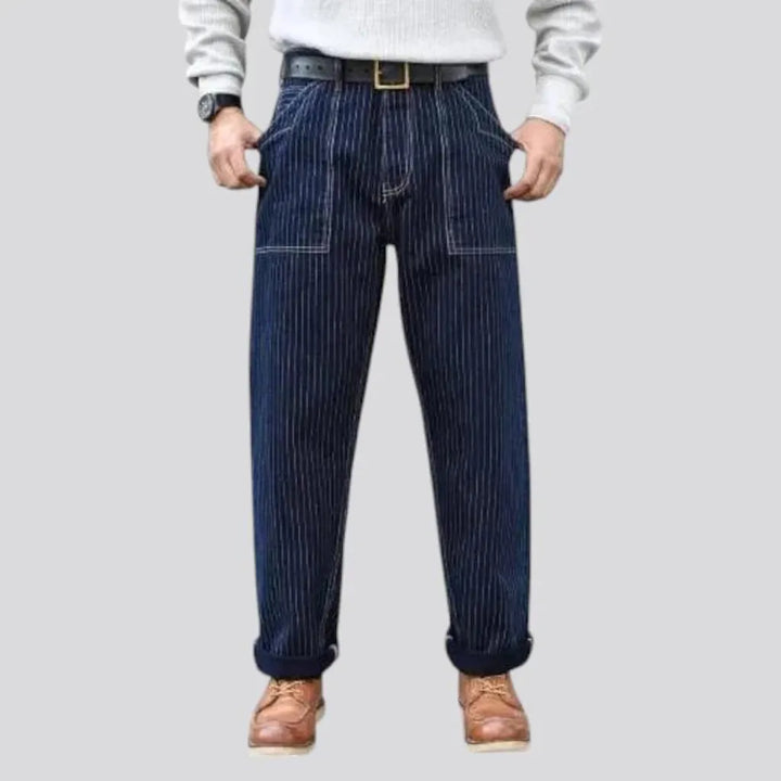 Classic stripes rolled cuffs men's jeans