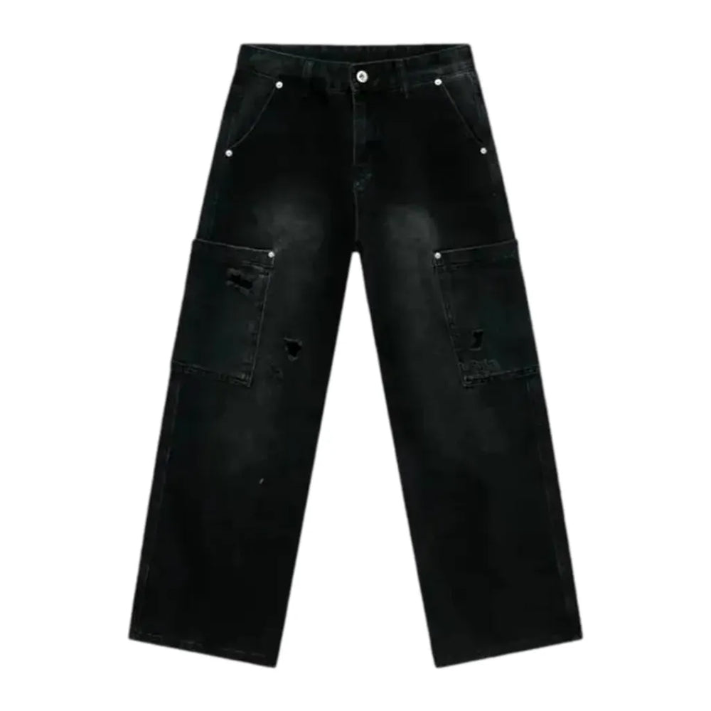 Mid Rise Grunge Street Style Men's Jeans - Black