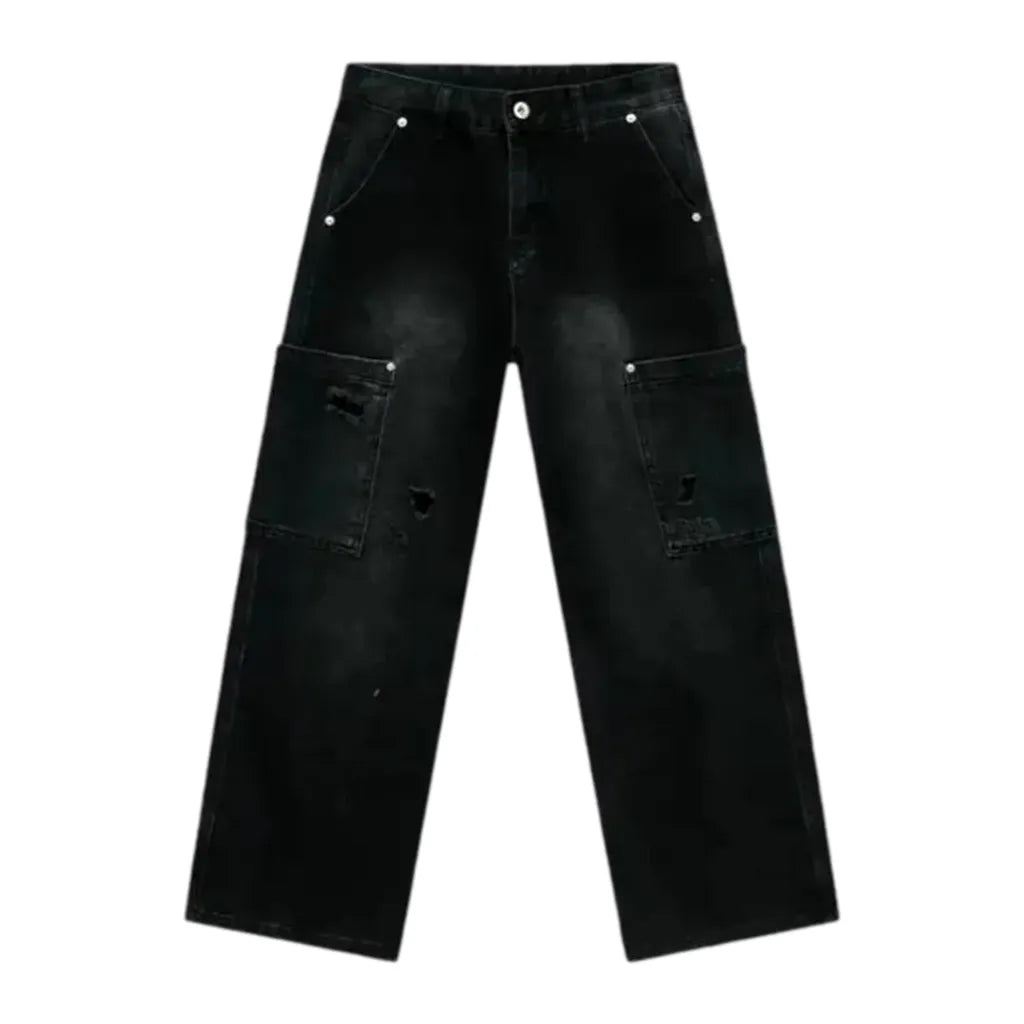 Mid Rise Grunge Street Style Men's Jeans - Black