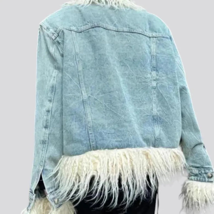 Furry faded wash fashion men's denim jacket