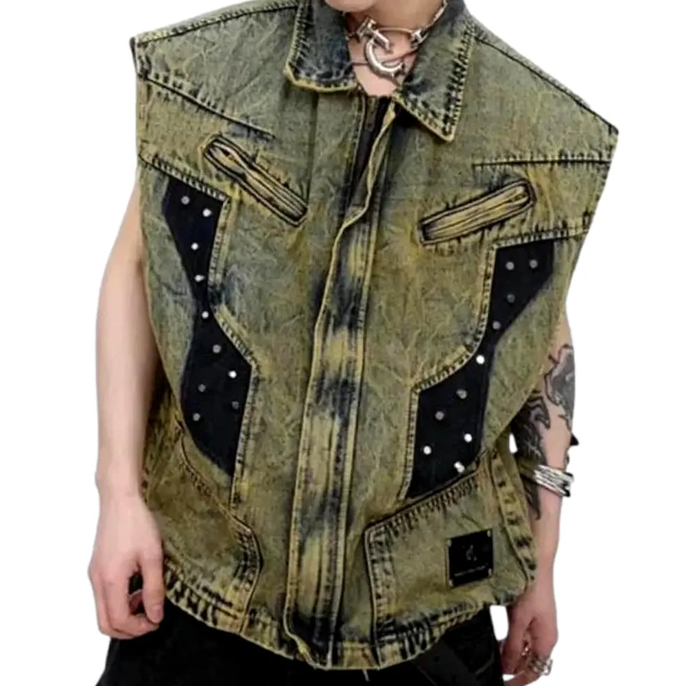 Boho Style Men's Denim Vest - Blue