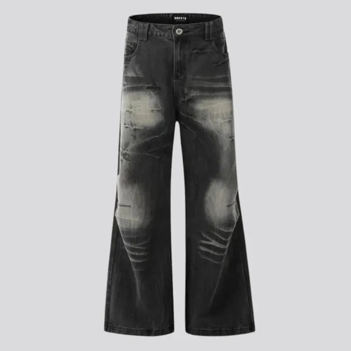 Bleached patchwork wide leg jeans for men