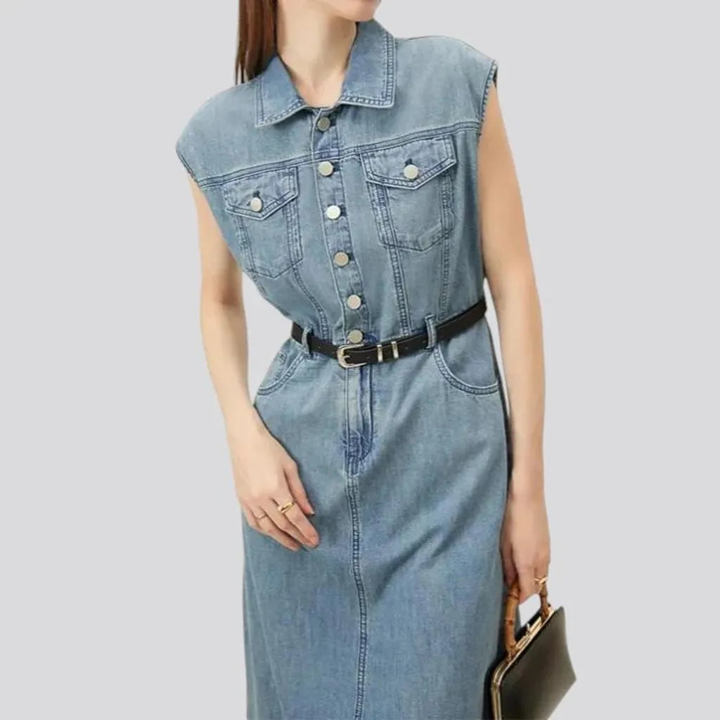 Lightweight mid-length faded denim dress