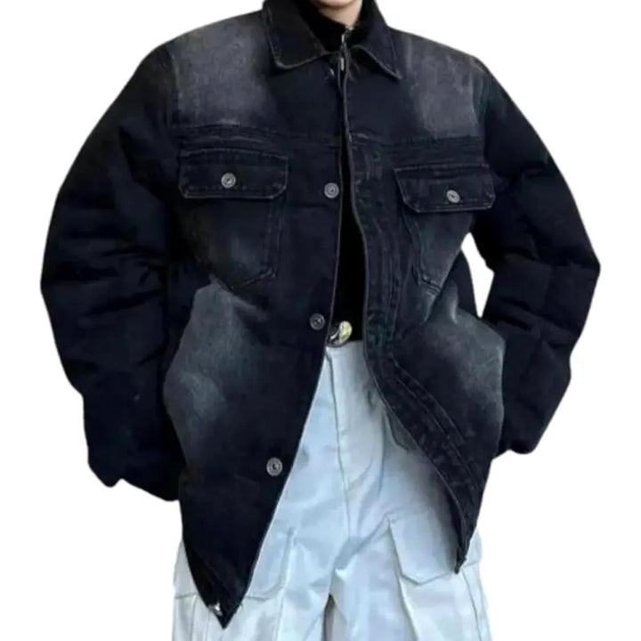 Fashionable Oversized Denim Puffer Jacket for Men - Grey