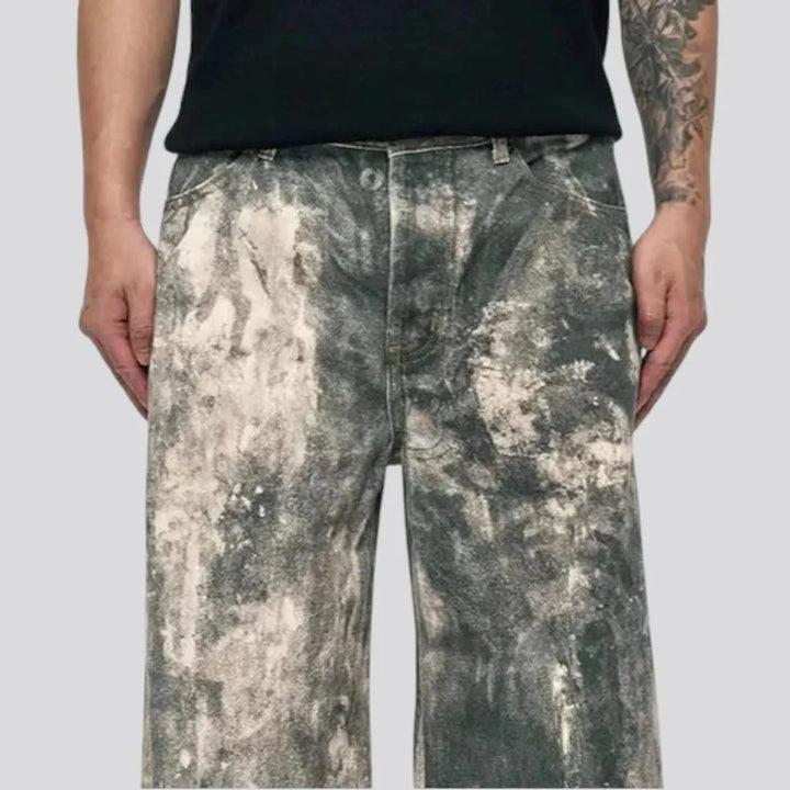 Fashionable painted boho baggy-leg men's jeans