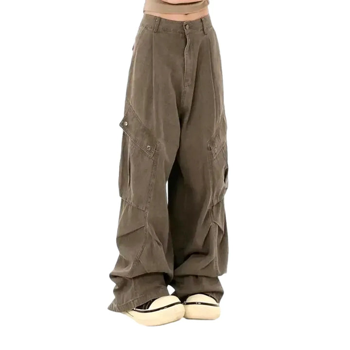 Boho Style High Rise Denim Pants for Ladies - Brown