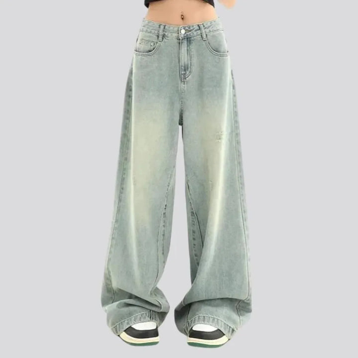 Mid-waist baggy jeans
 for ladies