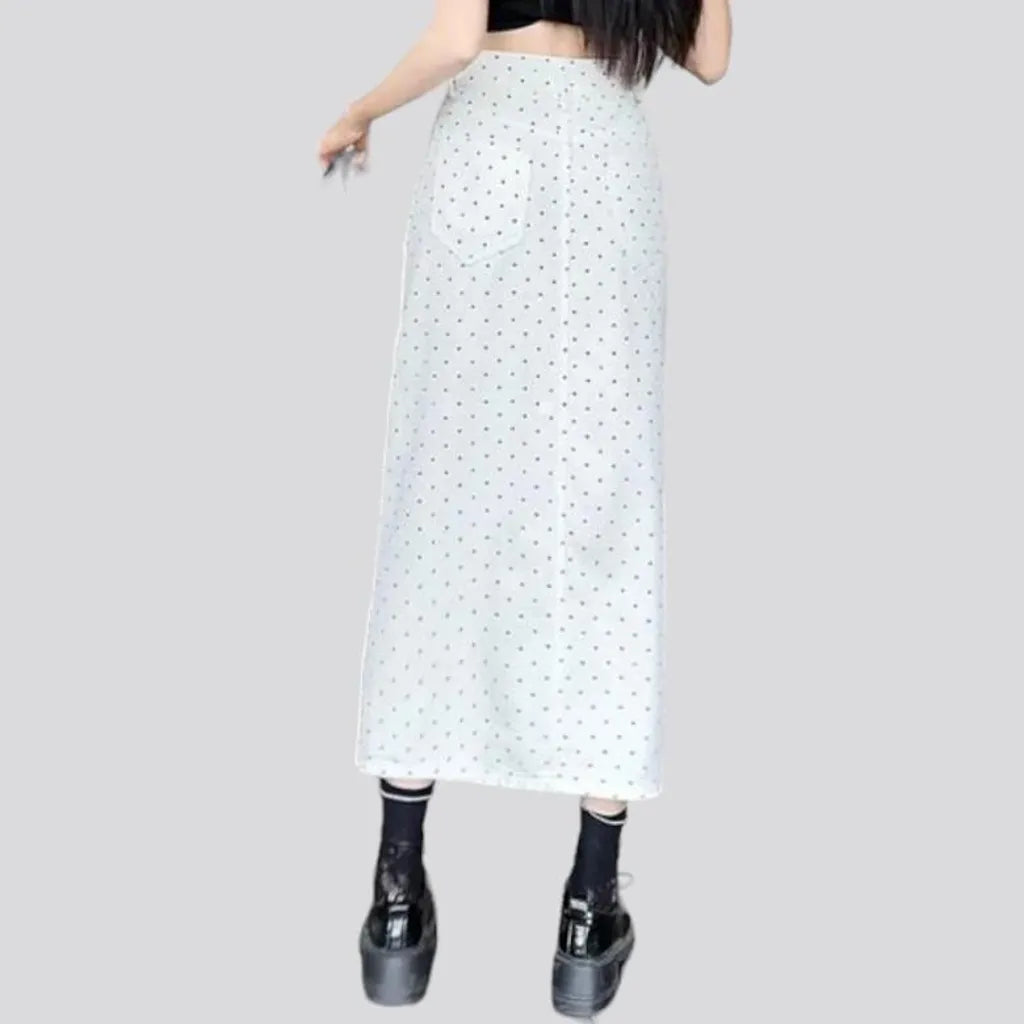 Long front-slit denim skirt
 for ladies