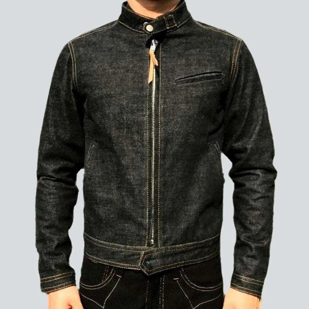 Black biker jean jacket
 for men