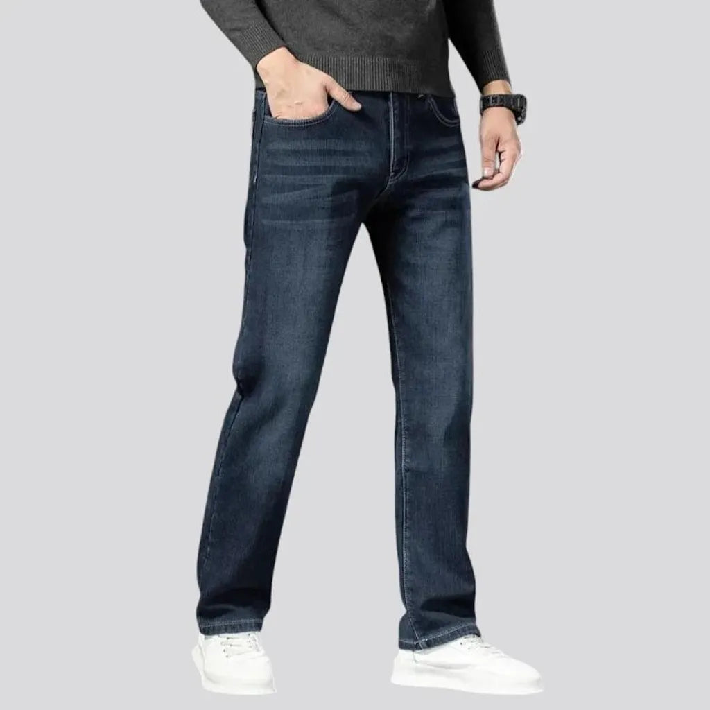 Sanded dark straight-cut men's jeans