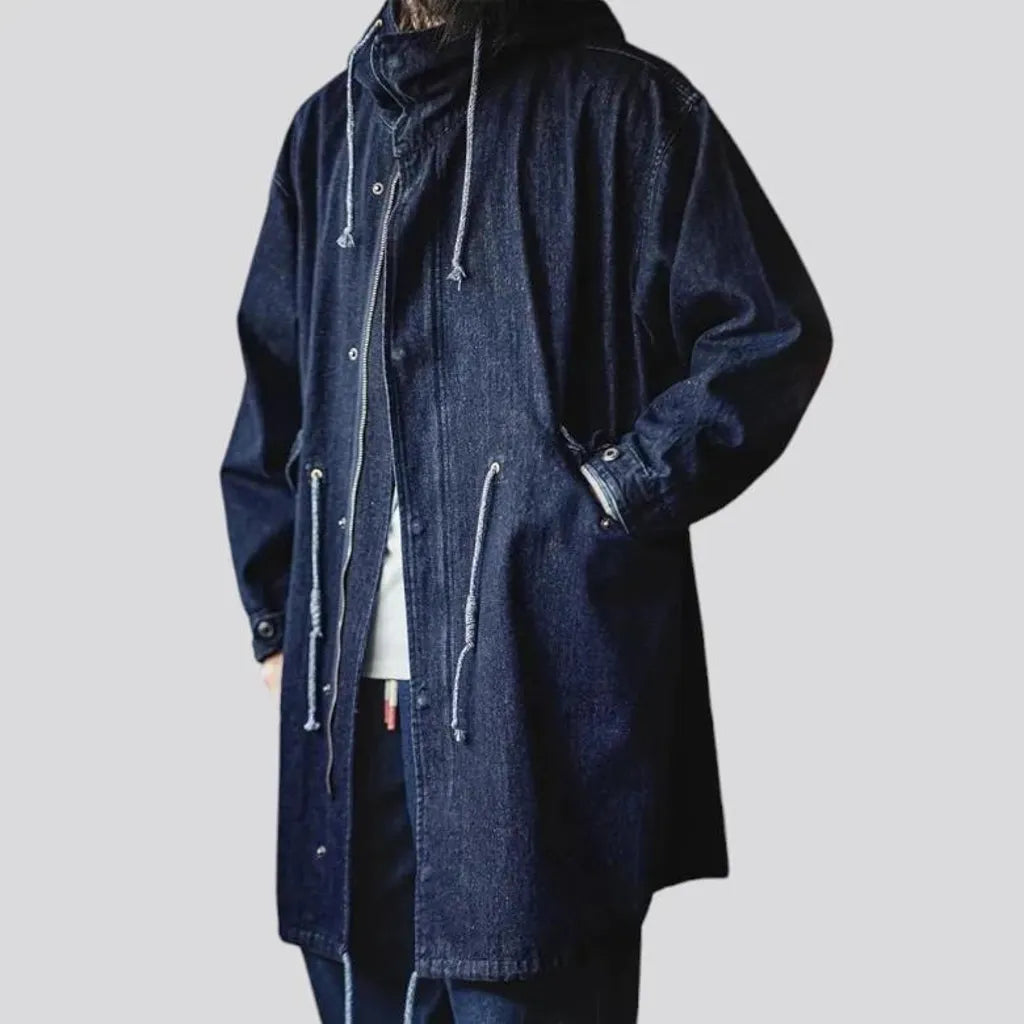 Boho dark wash oversized men's jean coat