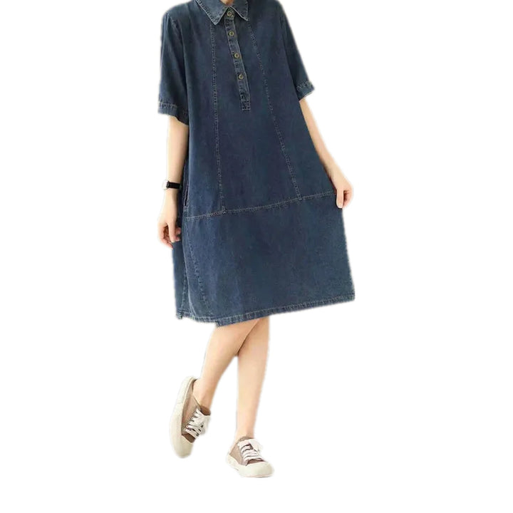 Blouson Shirt Casual Denim Dress - Blue