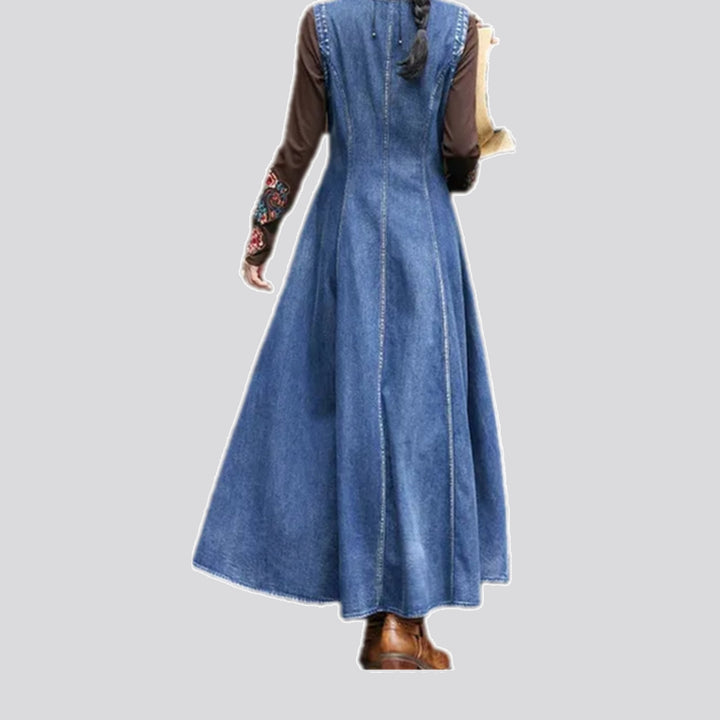 Embroidered maxi denim dress