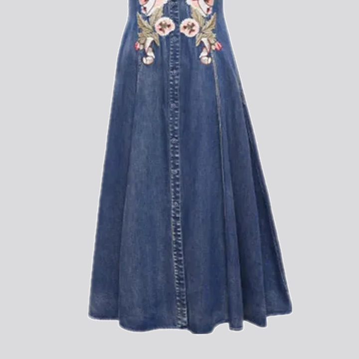 Embroidered maxi denim dress