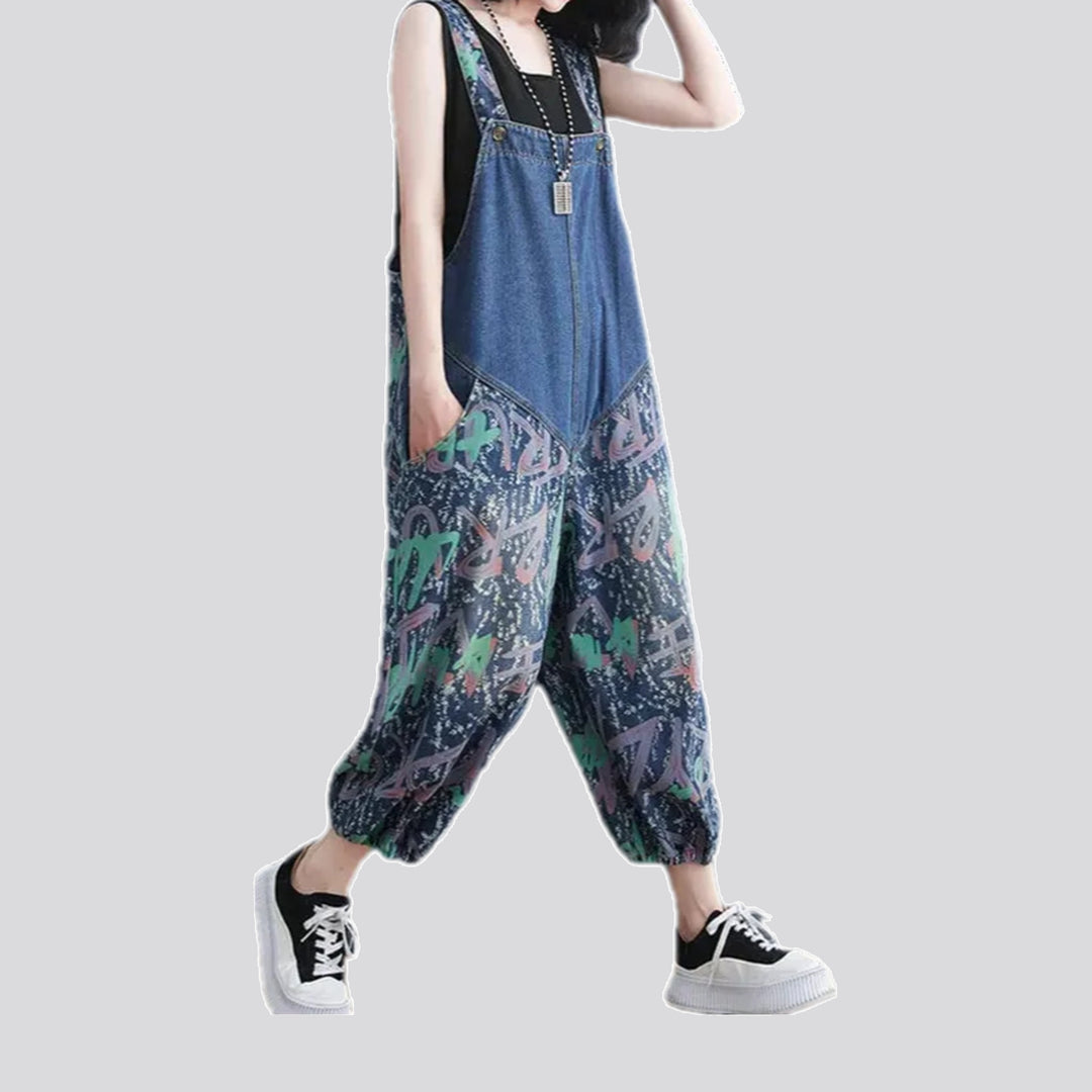 Unique graffiti pattern women's jeans overall