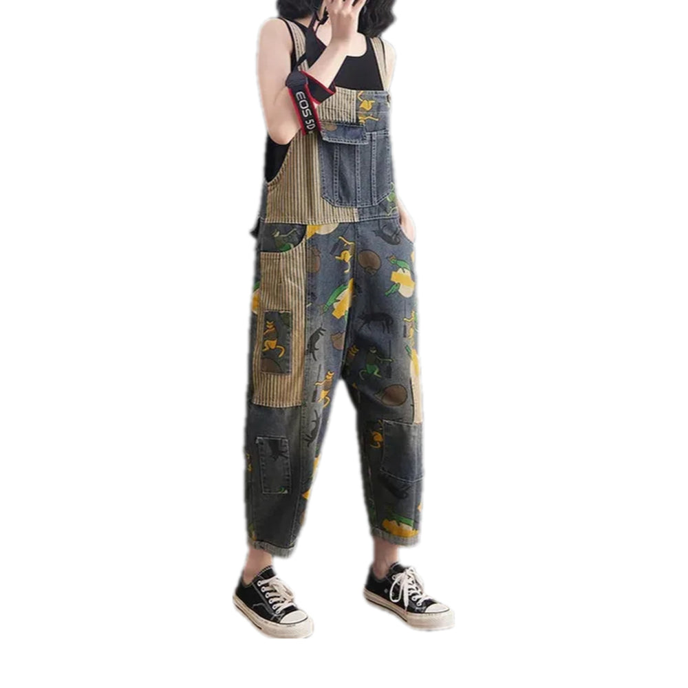 Varied Colors Roomy Fit Denim Dungaree for Women - Grey