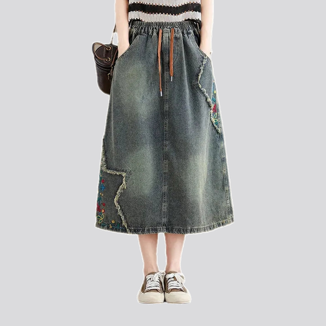 Maxi Length Embroidered Jeans Skirt | Jeans4you.shop