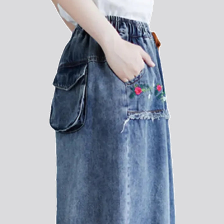 Boho high-rise frayed jeans skirt