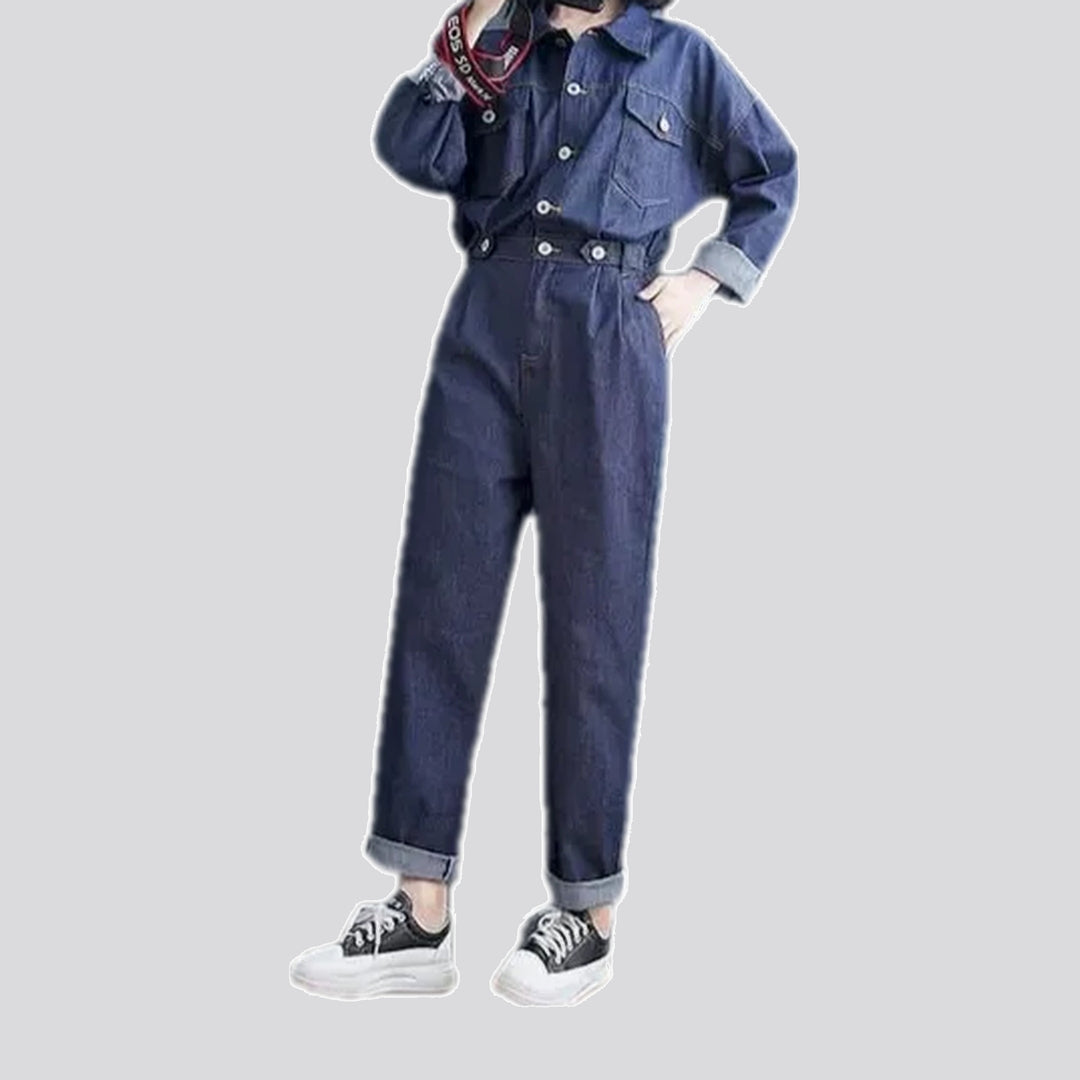 Casual dark labor jeans jumpsuit for women