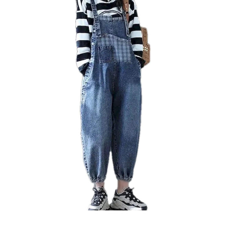 Stylish Plaid Baggy Denim Overall for Women - Blue