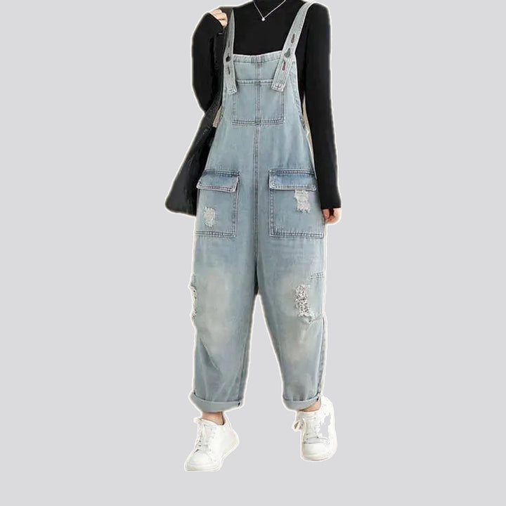 Cuffed denim overall for women