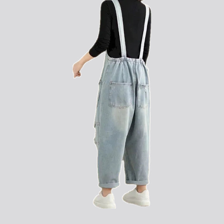 Cuffed denim overall for women