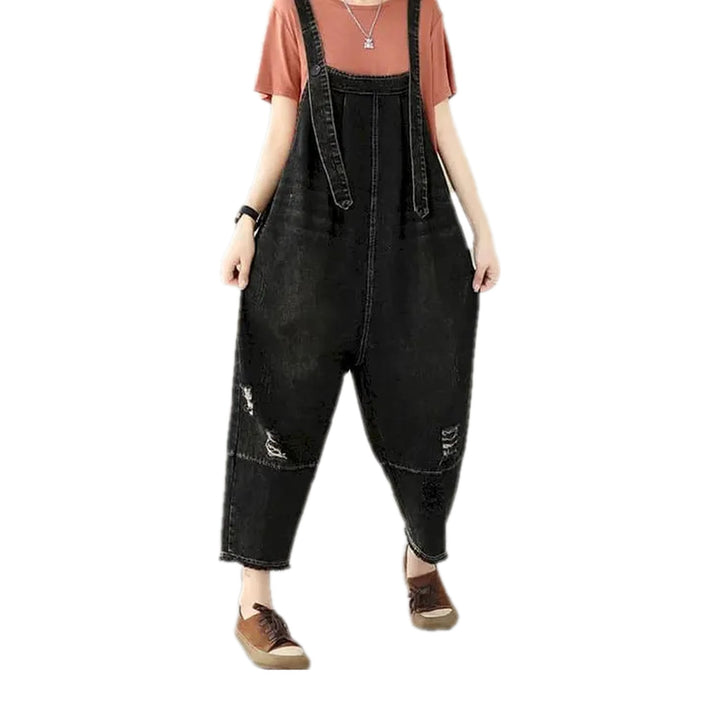 Vintage Ripped Women's Denim Overall - Black