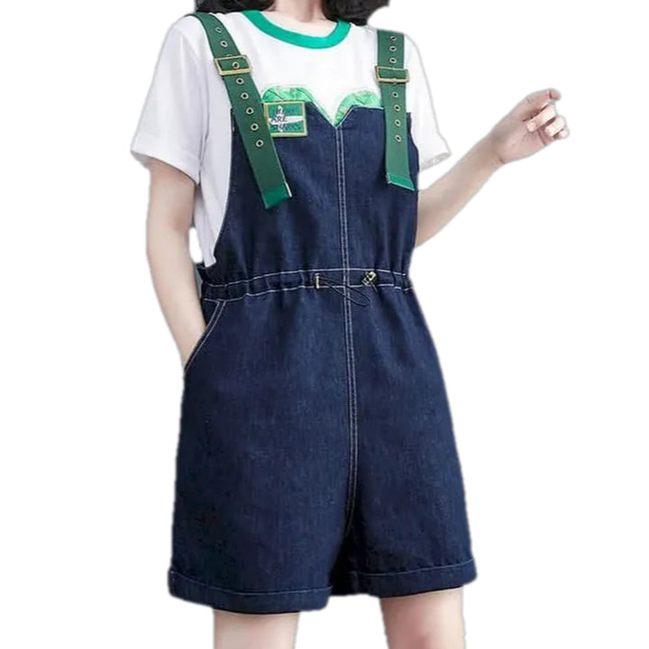 Baggy Dark Style Denim Overall for Women - Dark Blue