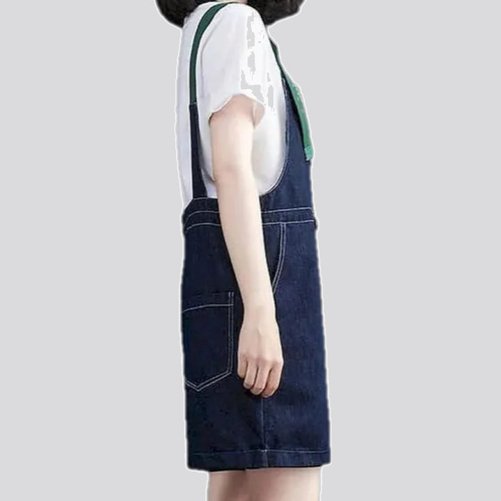 Baggy dark style denim overall for women